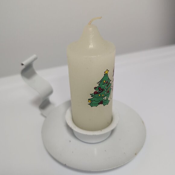 Vintage Christmas Candle And White Metal Candle Holder - Picture 3 of 3